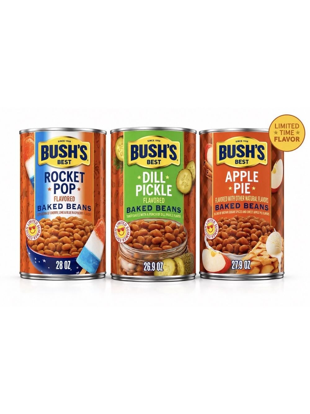 Bush's Baked Beans Limited Edition 3 Cans - Apple Pie Dill Pickle Rocket Pop